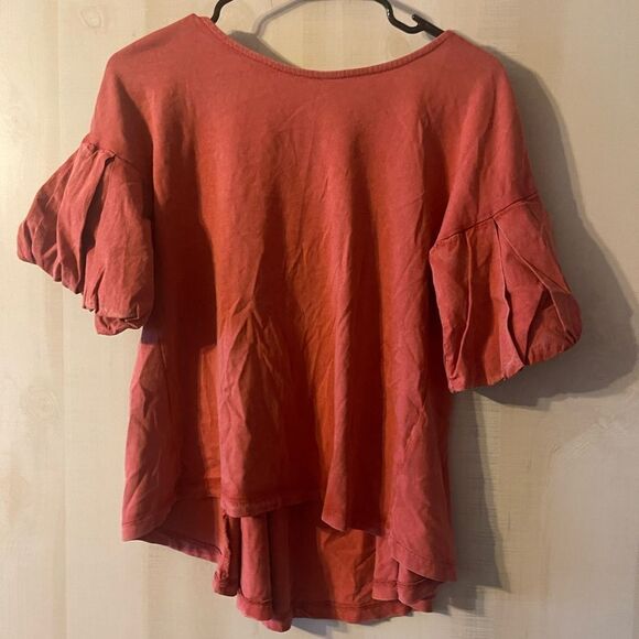 Frye short sleeve bell sleeve orange rust top‎ round neck low back size small - Picture 1 of 9